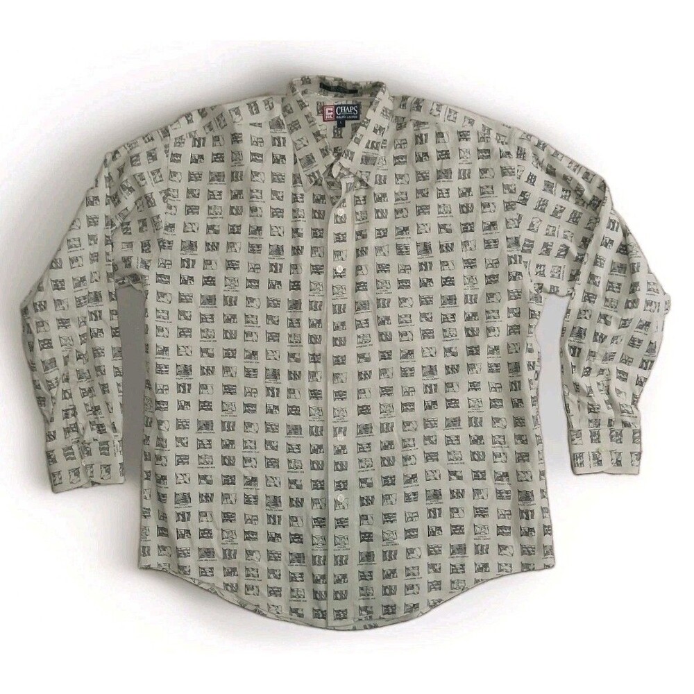 Vintage Chaps Ralph Lauren All Over Flag Print Button Down Shirt Men's L Preppy